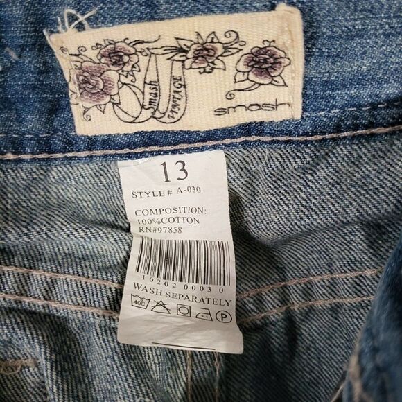 SMASH Vintage Denim Jeans Size 13 Blue Rainbow Embroidery Distressed - Picture 9 of 10